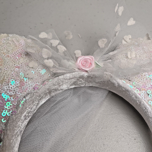 Disney Parks Minnie Mouse Bride Bridal Ears Veil Bow Sequin Headband Wedding - Picture 5 of 13